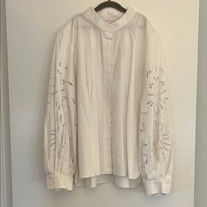 Carolina Herrera White Eyelet Embroidered Balloon Sleeve Blouse